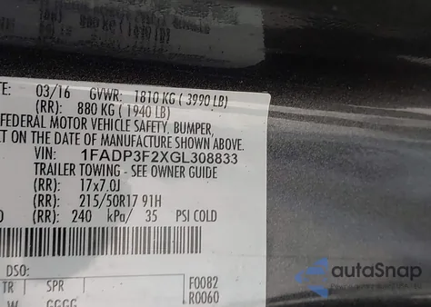 2016 Ford Focus Se из США, поврежденный, VIN 1FADP3F2XGL308833